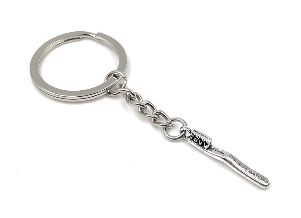 Silver Metal Charm Toothbrush Care Keychain