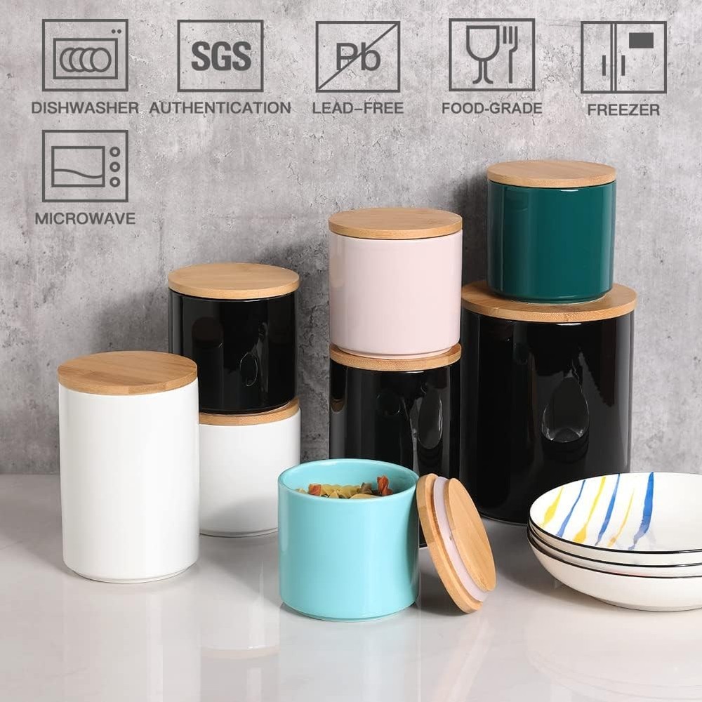 Kitchen Canisters Ceramic Food Storage Jar Set Stackable Containers W/ lids