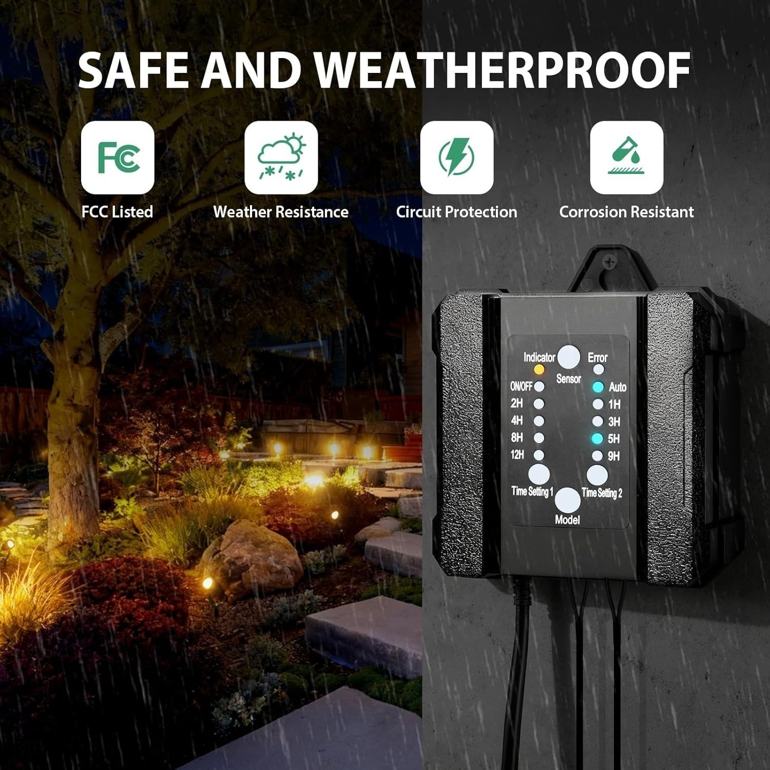 100W Weatherproof Low Voltage Landscape Transformer with Timer & Photocell