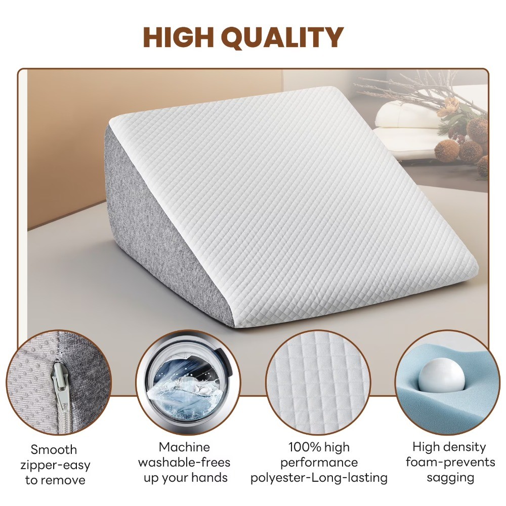Extra-High Wedge Pillow, Memory Foam Bed Wedge for Snoring & Leg Elevation