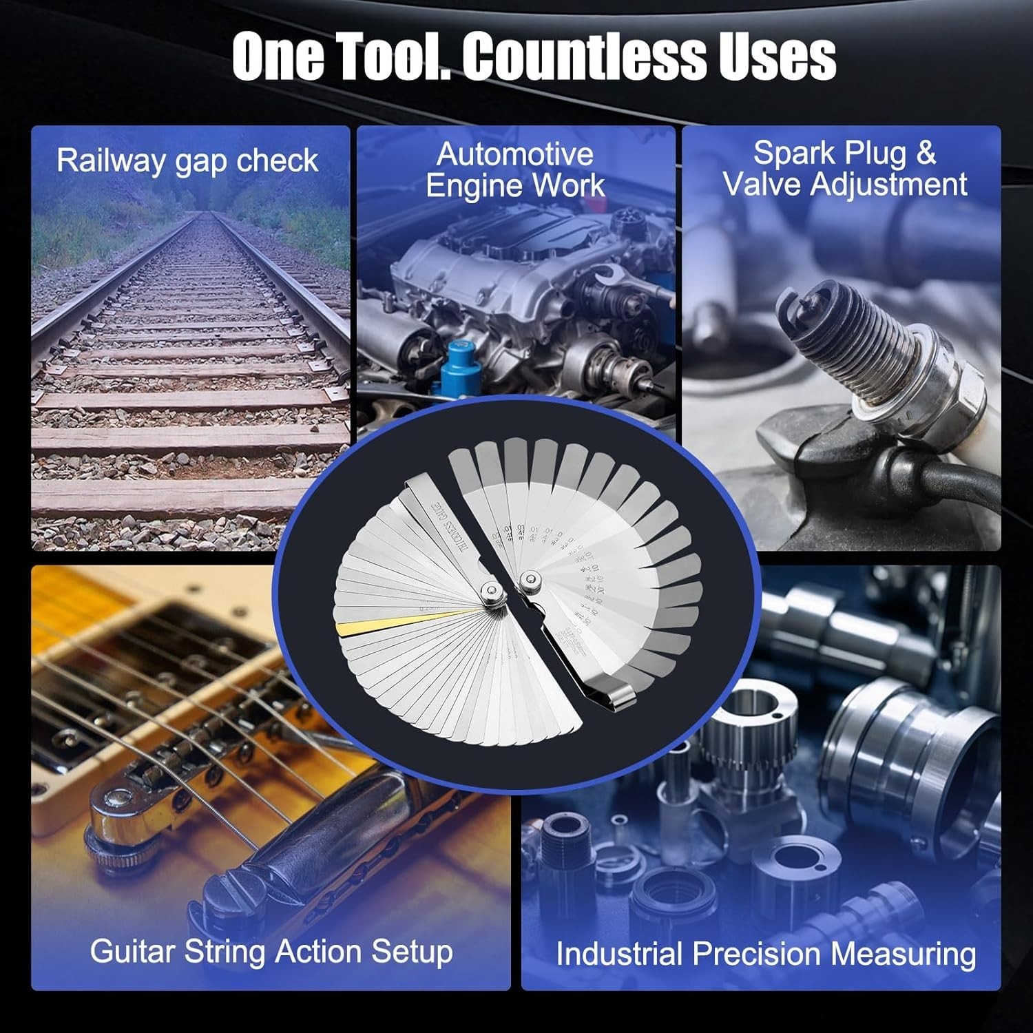 Calibrador De Valvulas Medir Espesores 16 Hojas Juego De Galgas Acero Inoxidable