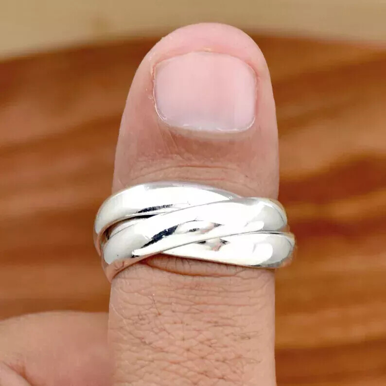 925 Sterling Silver Triple interlocked Ring, Three Rolling Ring, Multi Band Ring