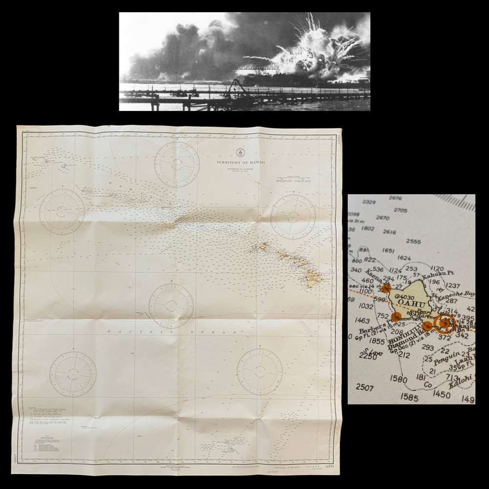 Original WWII 1940 Pearl Harbor Territory of Hawaii Fathom Depths Navigation Map