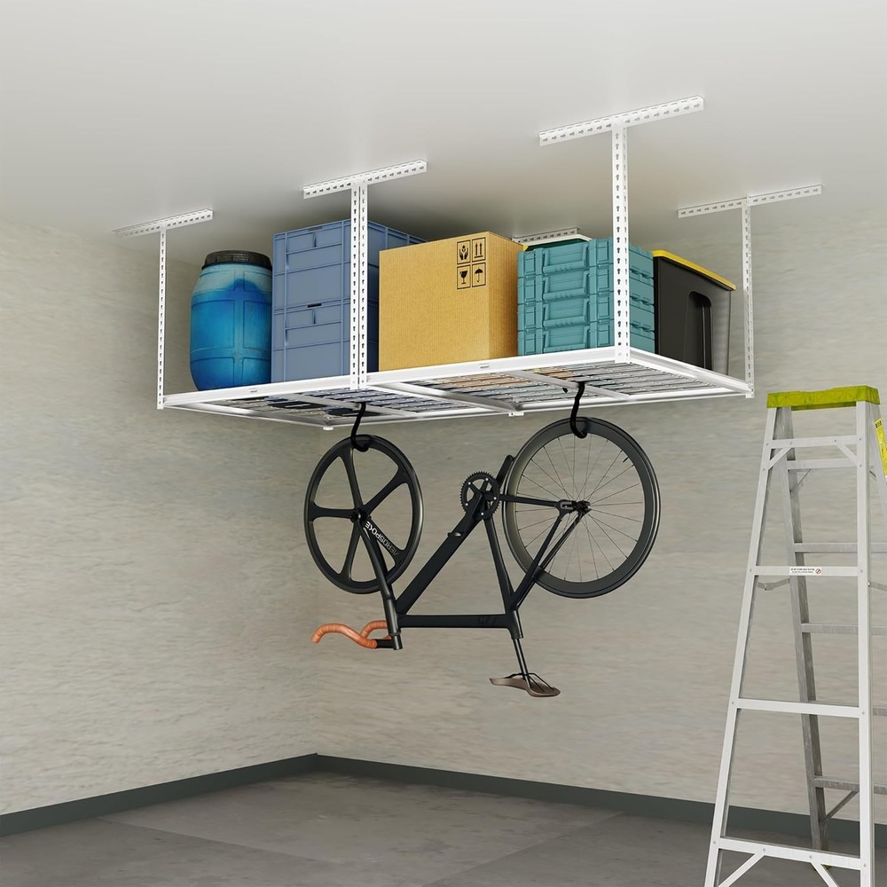4x8FT Adjustable Ceiling Overhead Garage Storage Rack 600lbs Wall Tool Rack