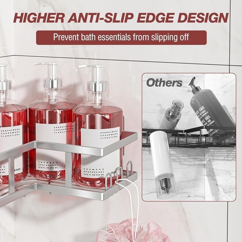 Corner Shower Caddy Adhesive Shelf Rust Proof Space Saving Bathroom Organizer US