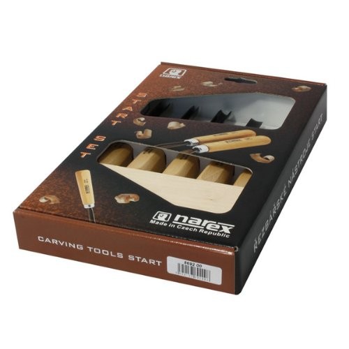 Narex 5 Piece Set Starter Carving Chisels 3 Gouges, V Tool and Double Small