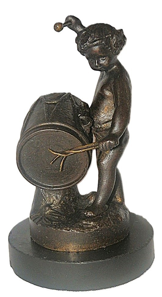 Antique Bronze Cherub Child Drummer Statue