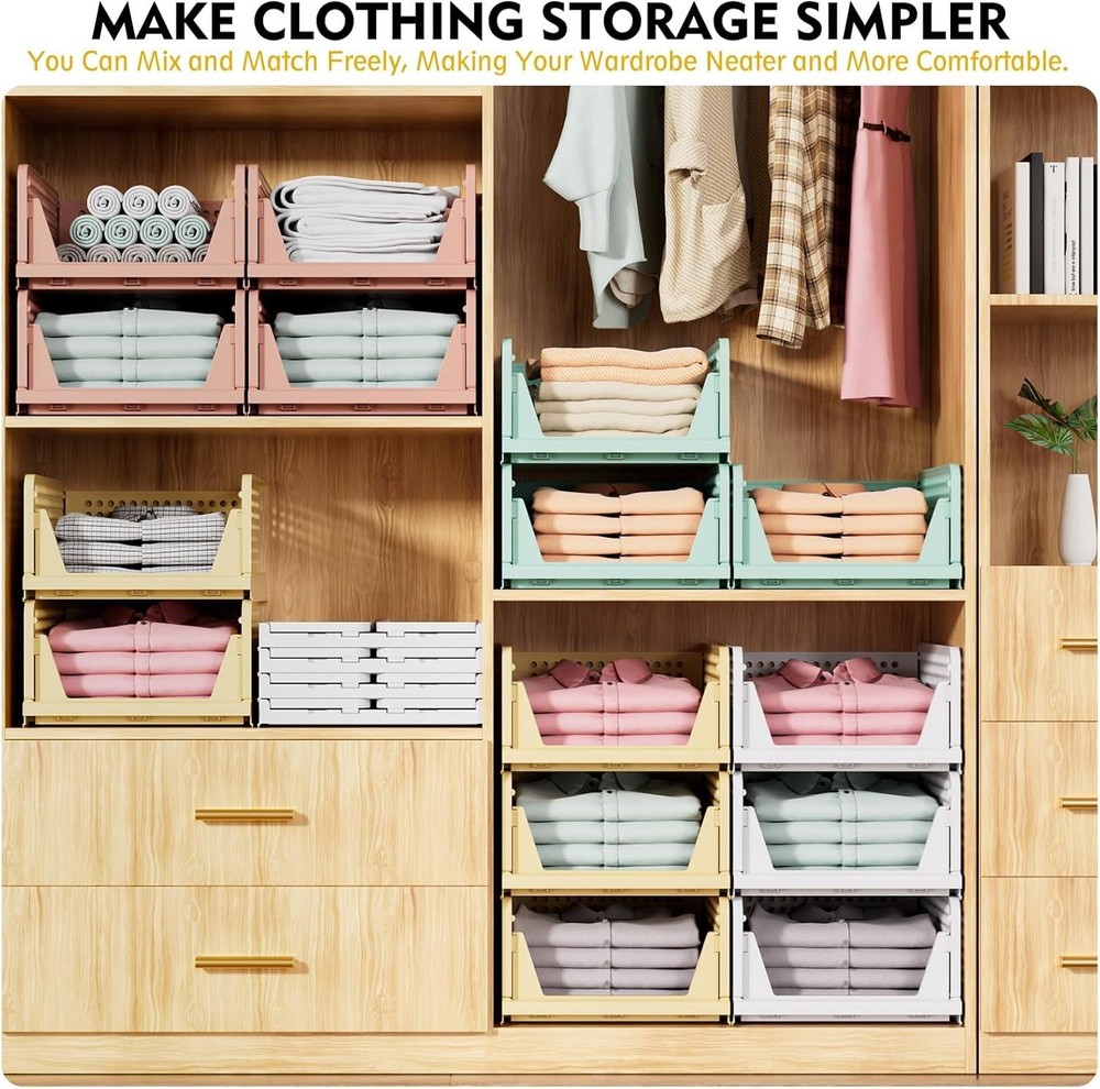 SNSLXH 5 Pack Foldable Closet Storage Baskets Stackable White for Bathroom