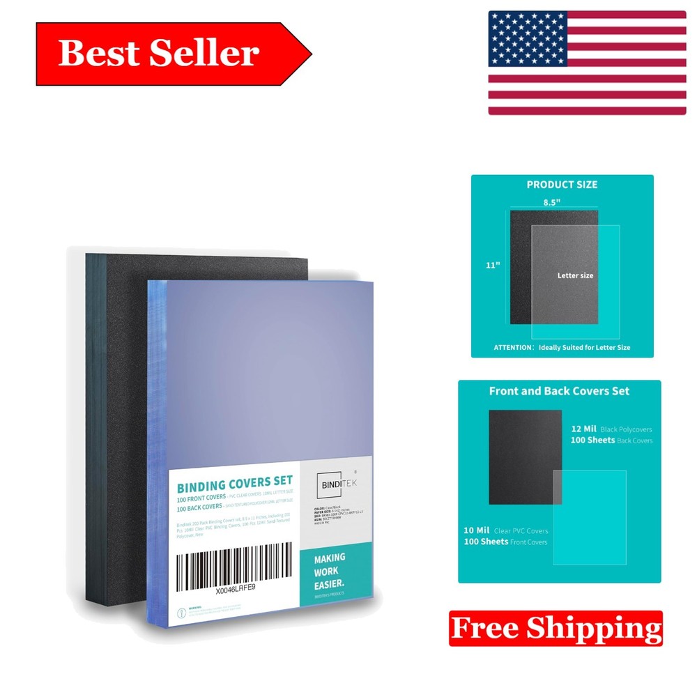Letter Size Binding Covers Set - 200 Count Clear & Sand-Textured for Documents