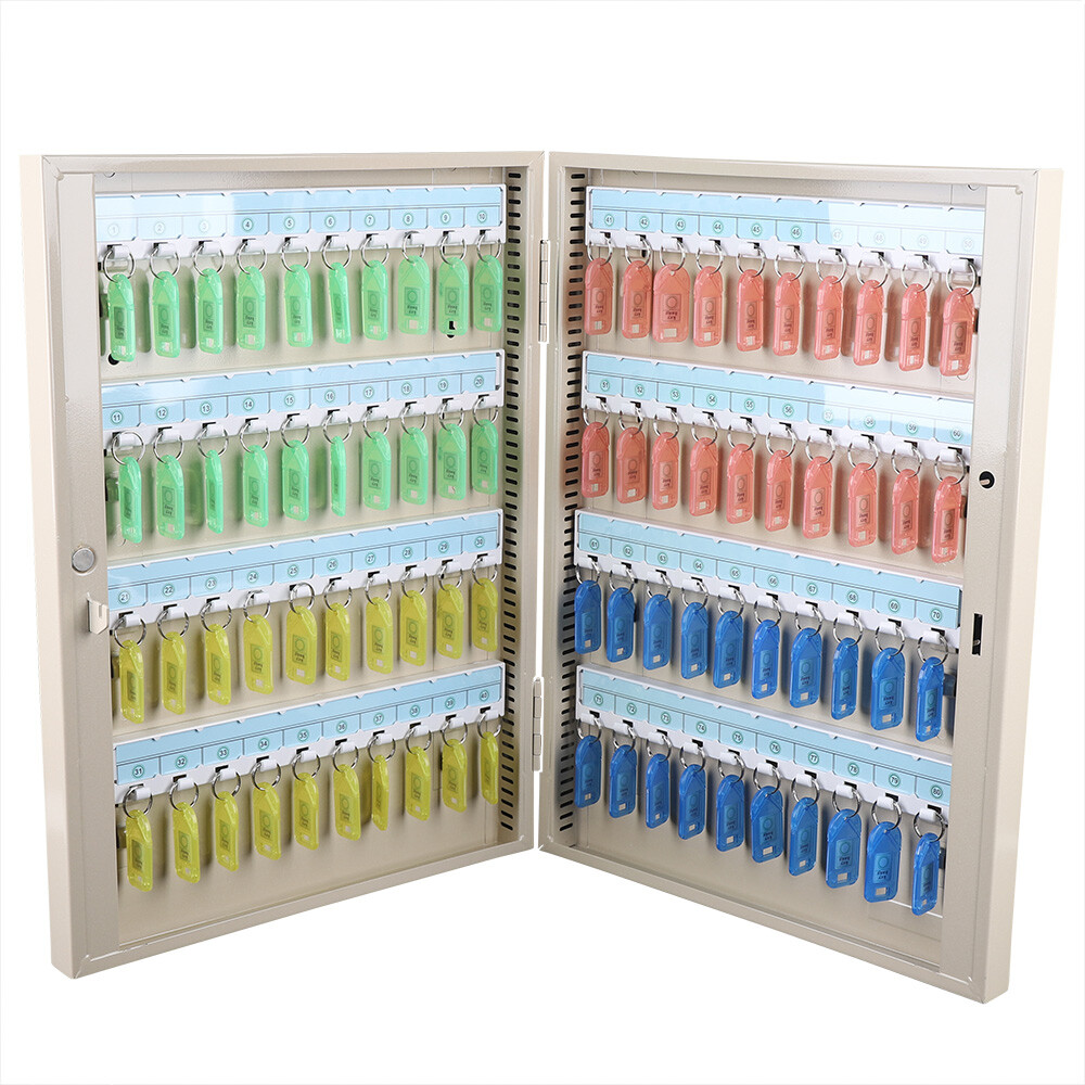 80 Keys Wall Mount Double Sides Lock Box Tiered Storage Safe Cabinet W/Pull Ring