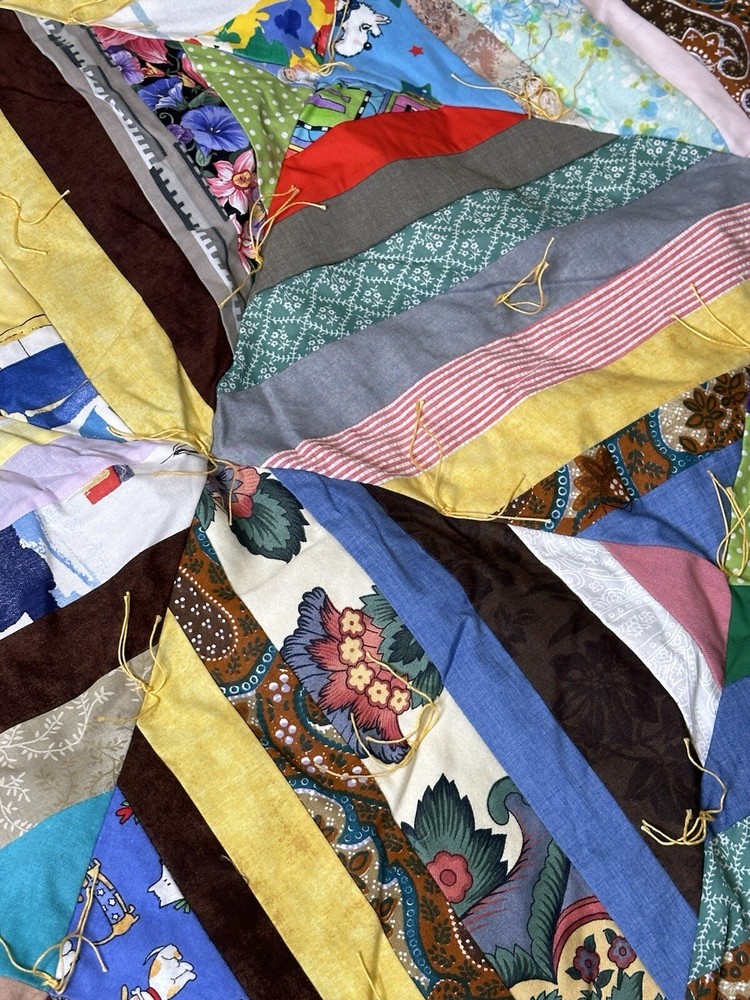 Handmade Quilt Blanket Handtie Patchwork Multi fabric Lap Throw Wheelchair Sofa