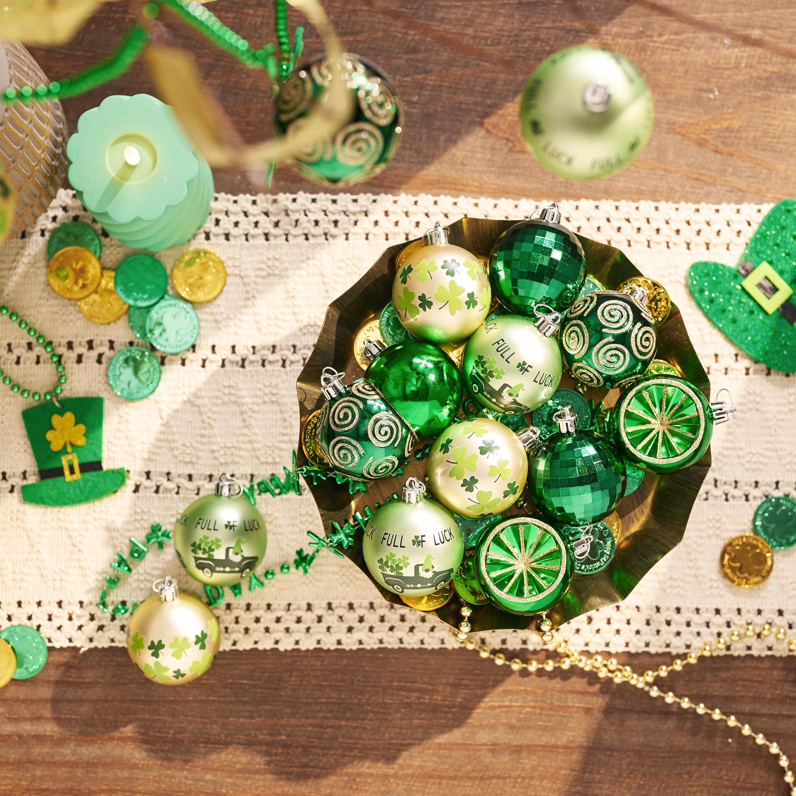 St Patricks Day Decorations Shamrock Tree Ornament Set, 9pcs 2.36inch Hanging...