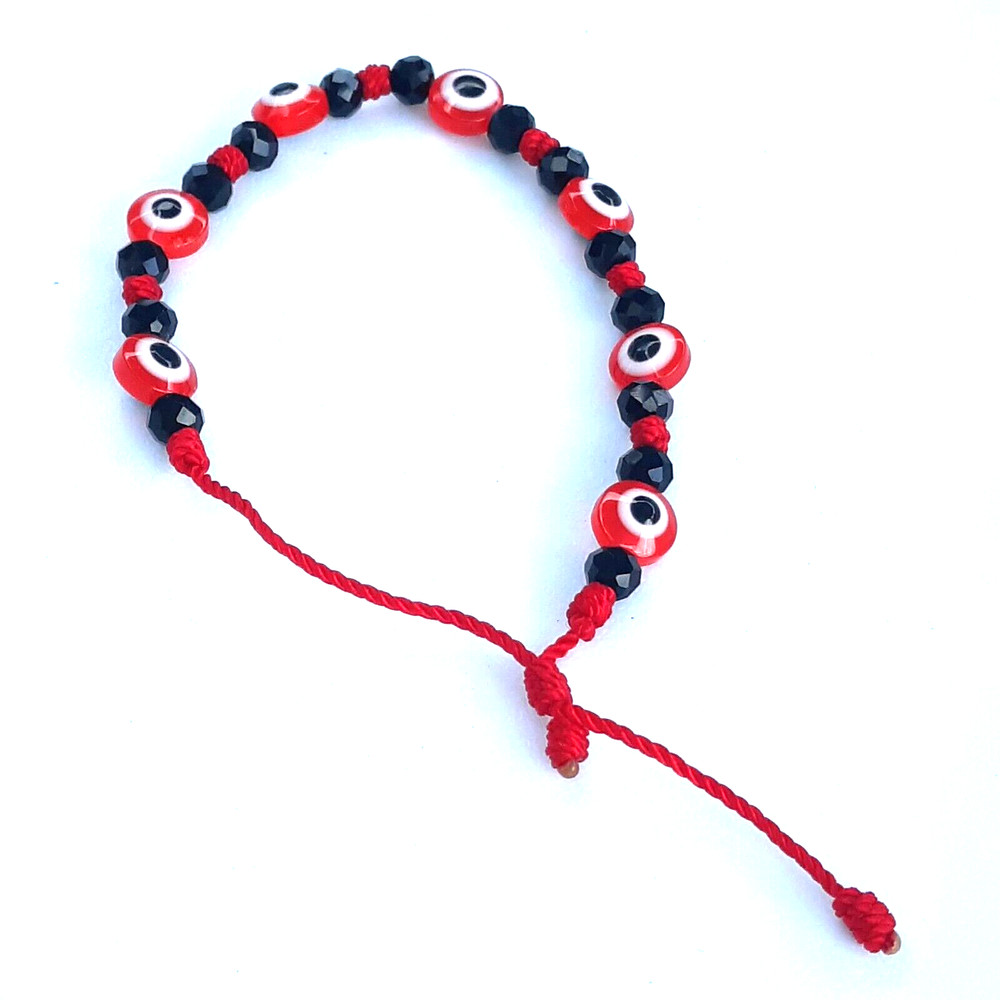Protection Bracelets Red 7 Evil Eye with black crystal in red string