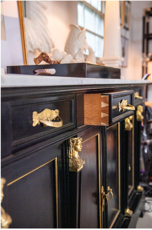 Empire Buffet with Marble Top and original Brass Hardware