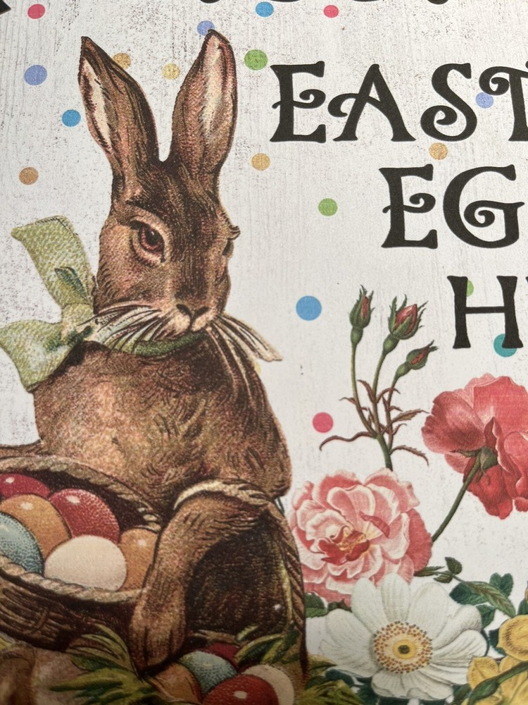 Bunny Rabbit, Easter Egg Hunt, Handcrafted Artist Canvas Flat Board Sign