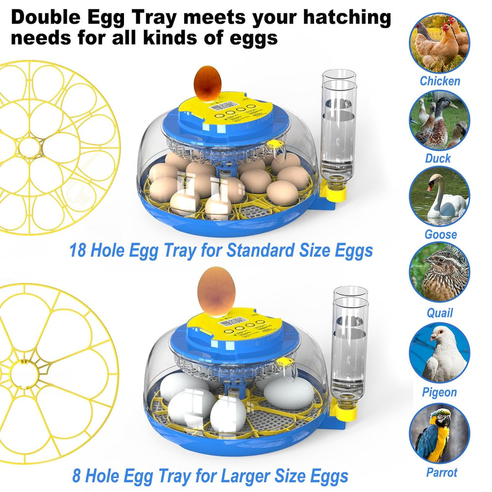 Incubators for Hatching Eggs-18 Egg Incubator with Automatic Egg Turning and Hum