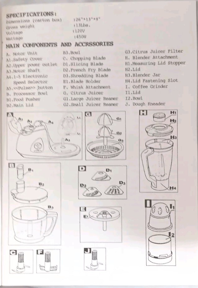 Bravetti Model: EP 199 FOOD PROCESSOR - NEW !