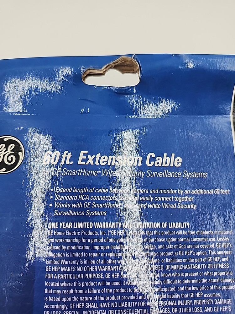 GE 60 FT RCA Extension Cable SmartHome Wired Security Surveillance Systems Pkg