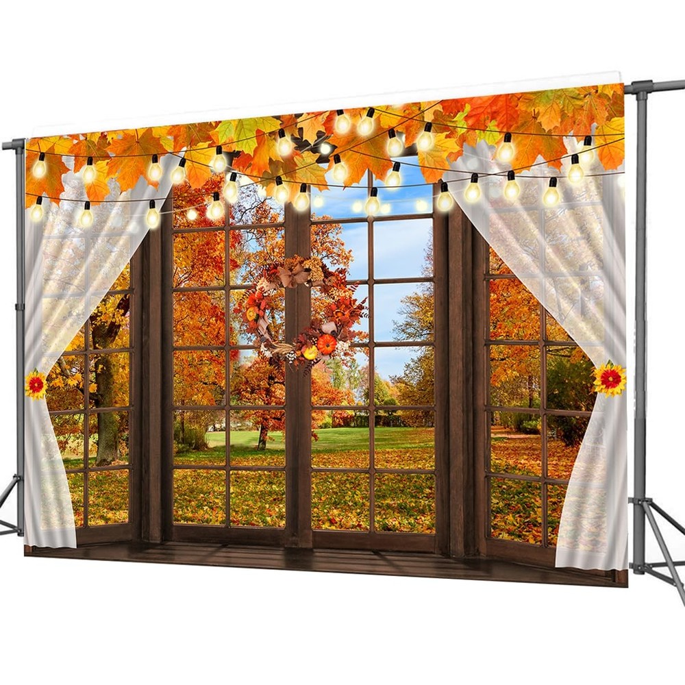 8X6FT Fall Windowsill Backdrop Thanksgiving Photography Backdrop Fall Forest ...