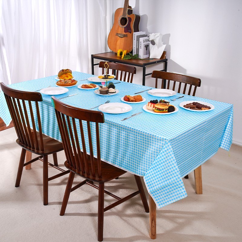 One set of blue plastic checkered pattern waterproof and stain-resistant tablecl