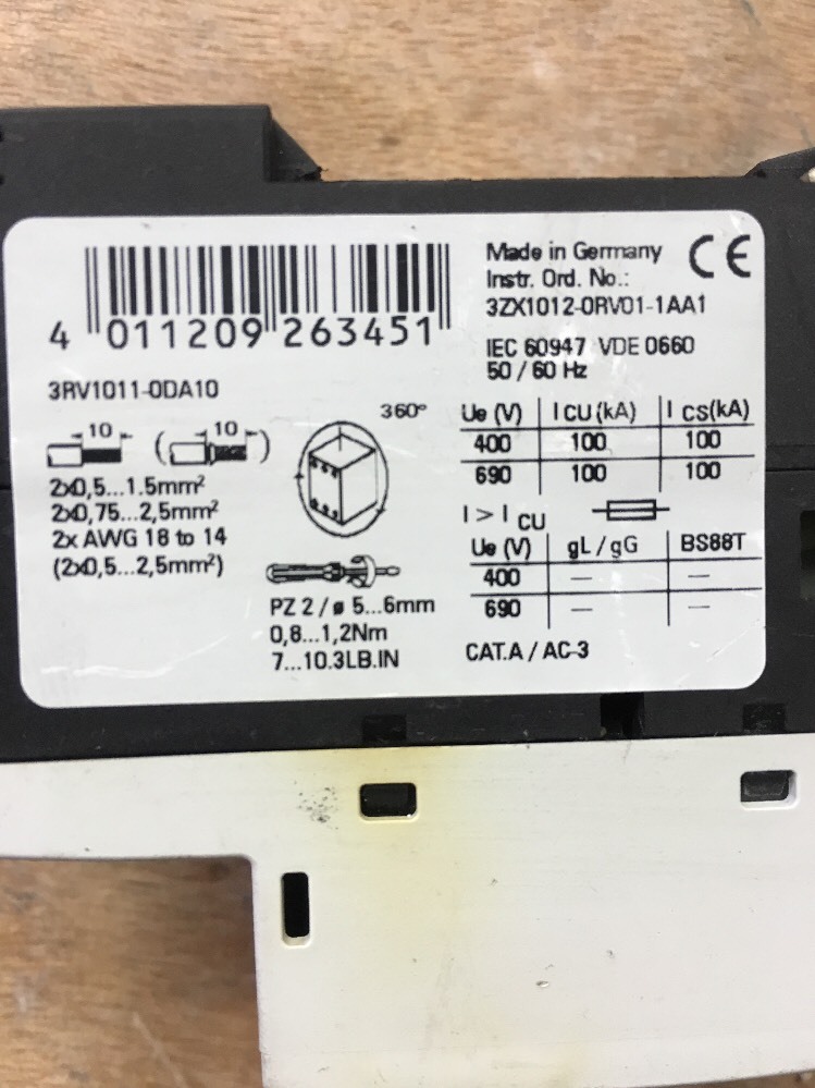 Siemens Motor Protector 3RV1011-0DA10