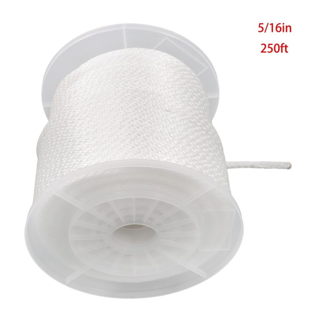 5/16 Inch 250ft White Nylon Solid Braid Rope Abrasion Resistance Multipurpose