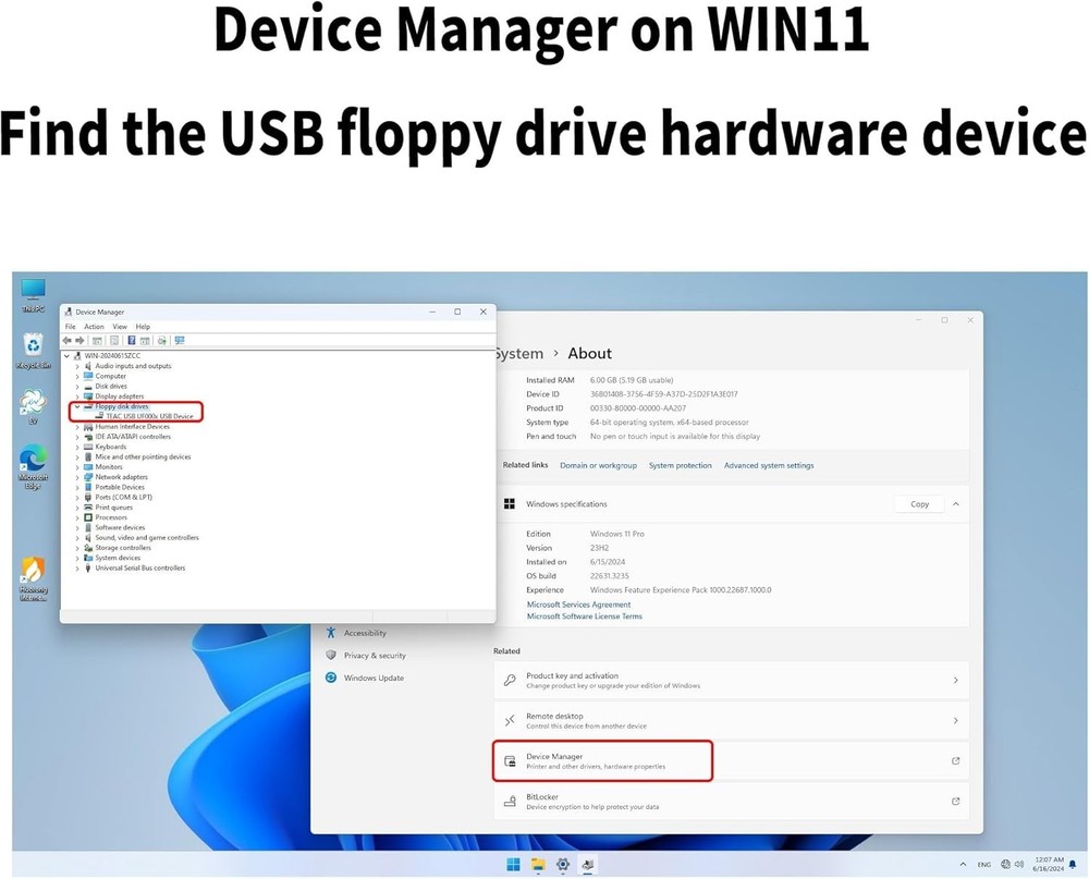 USB Floppy Disk Drive 3.5-inch Portable External Reader for Windows Mac Laptops