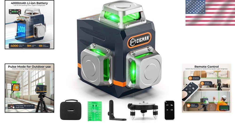 Rechargeable Green Laser Level Tool for Precise Alignment