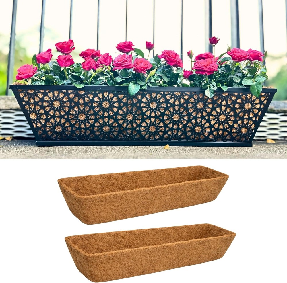 LaLaGreen 24" 2 Pack Rectangular Coco Liners Railing Planter–Large Trough Coir