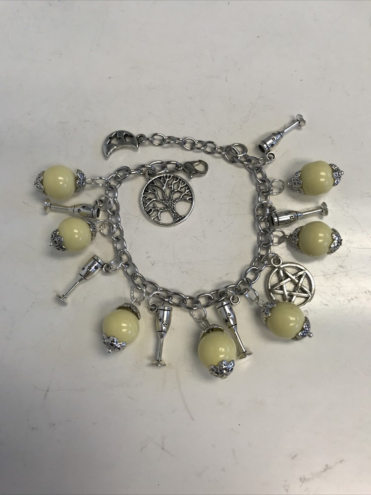 Yellow Ceramic Charm Bracelet Pendulum With Wine Glasses Tree 417