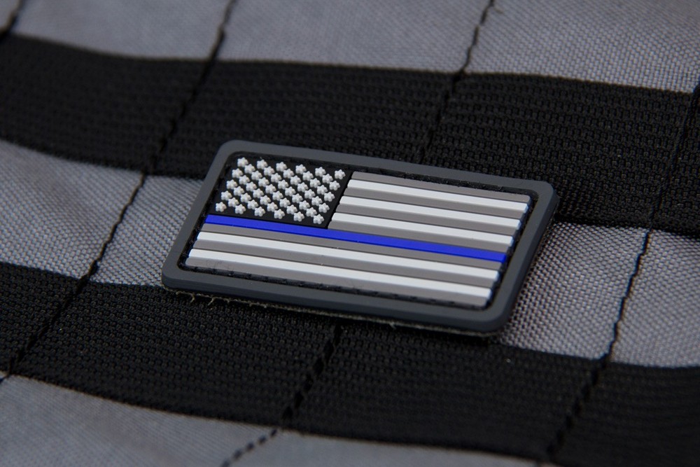 Thin Blue Line US Flag Mini PVC Patch Tactical Morale Rubber Hook Back 2" x 1.1