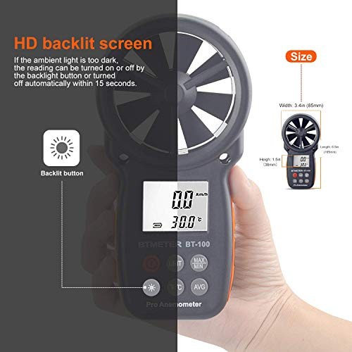 BT-100 Handheld Anemometer, Digital Wind Speed CFM Meter BT-100 Anemometer