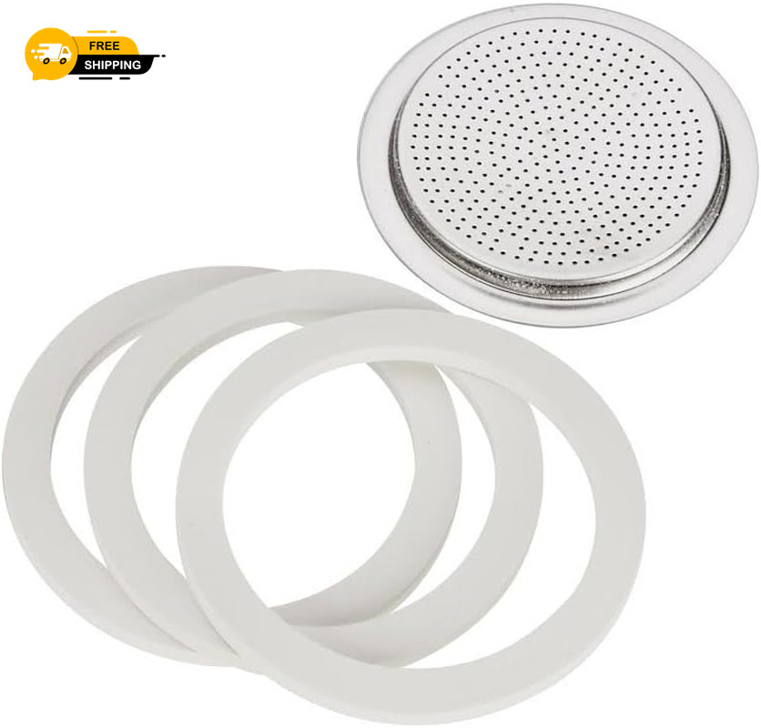 Moka Express 6 Cup Replacement Filter and 3 Gaskets , White