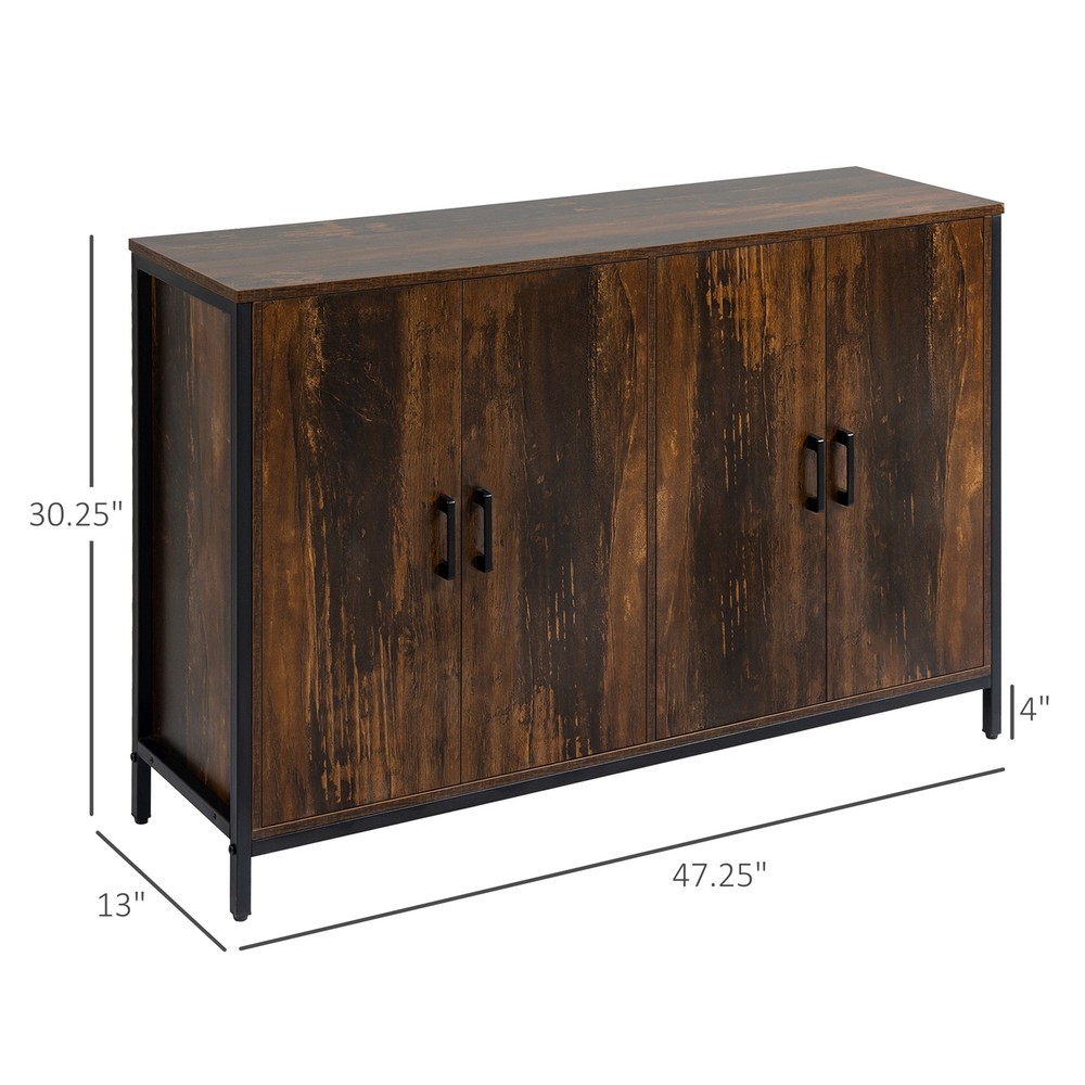 Industrial Sideboard Cabinet with Adjustable Shelves, Rustic Brown