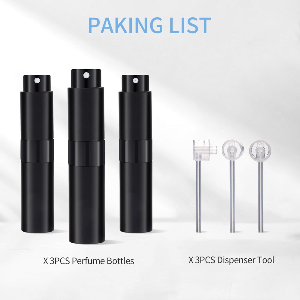 3Pcs 8ml Cologne Travel Bottle, Perfume Atomizer, Refillable black