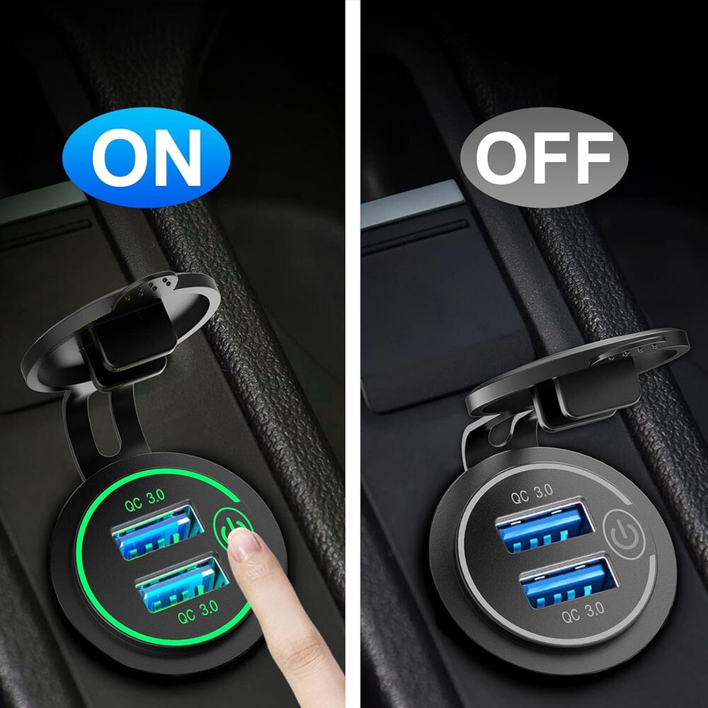 2PCS USB Outlet Quick Charge Socket 3.0 Dual USB Power Outlet with Touch Switch