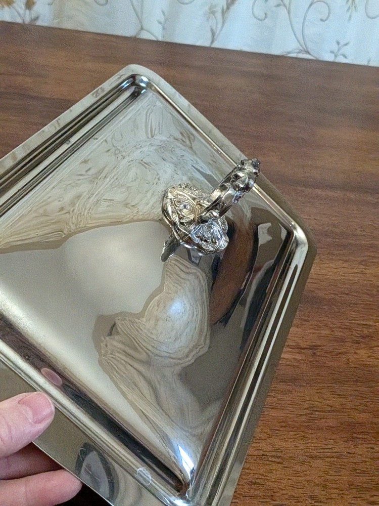 VTG Silver Plated Casserole Serving Dish Lid Only Large Rectangular 13.5 X 8"