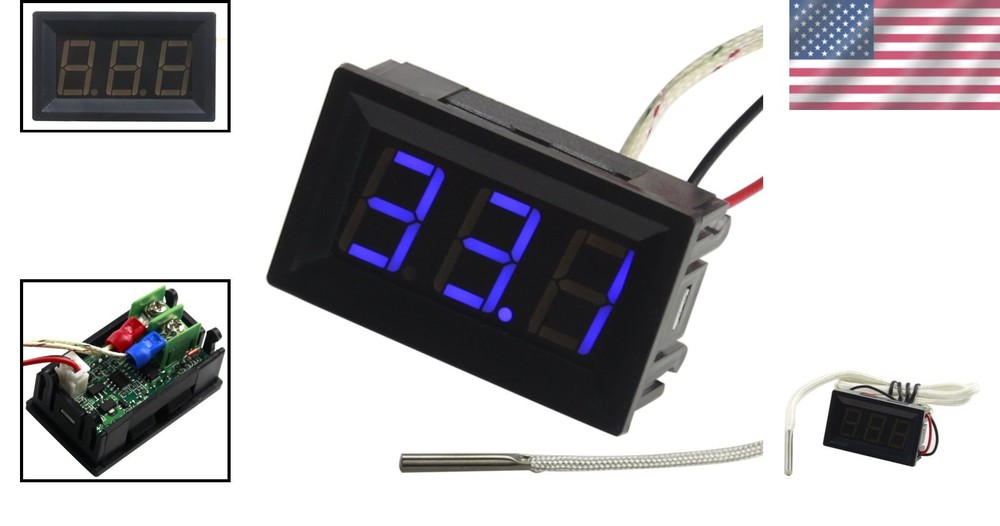 Compact -30 to 800°C Digital Temperature Meter with Easy Read Blue LED Display