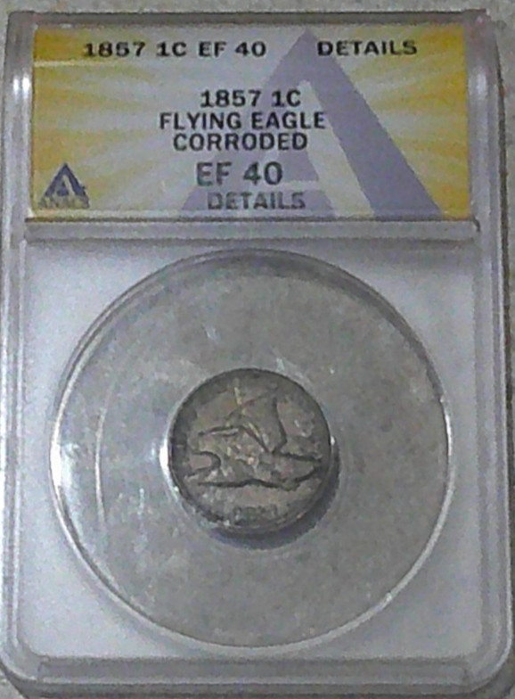 1857 Flying Eagle Small Cent ANACS EF40 Details Corroded