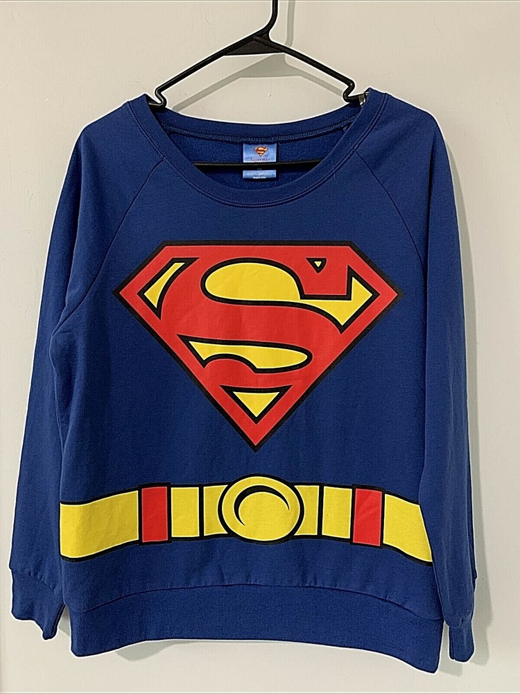 New SUPERMAN SWEATSHIRT TOP Halloween LARGE Soft Inside Pullover NWT