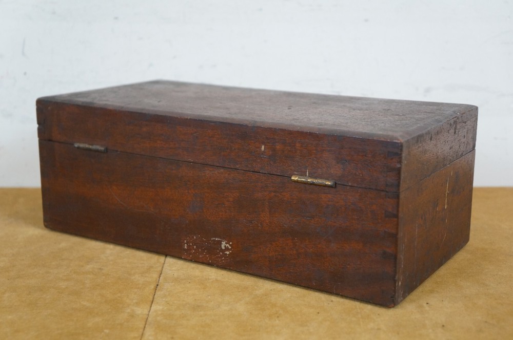 Antique Mahogany Locking Scientific Instrument Case Box & Assorted Objects 13"