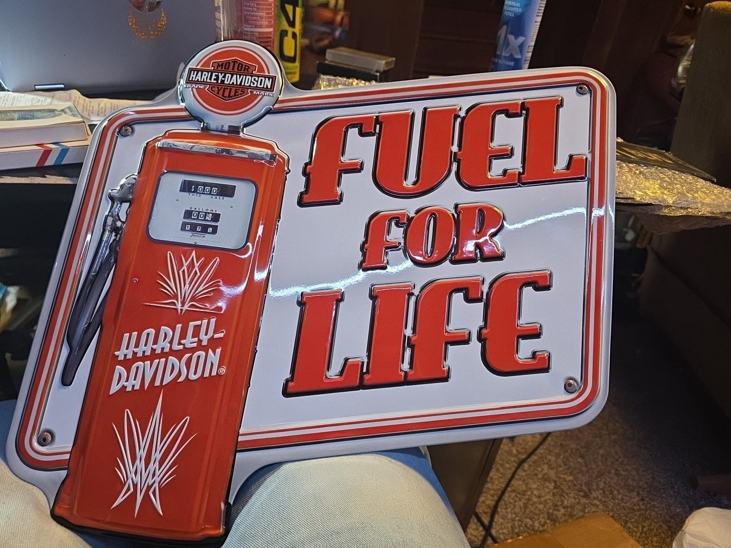 Harley Davidson Fuel For Life Gas Pump Embossed Tin Metal Sign