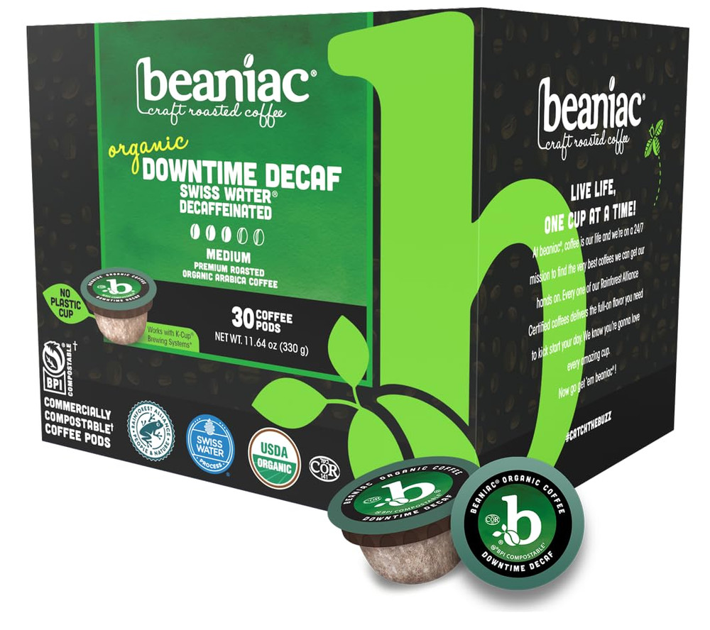 Organic Downtime Decaf Swiss Water Decaffeinated, Medium Roast, Single Serve Com