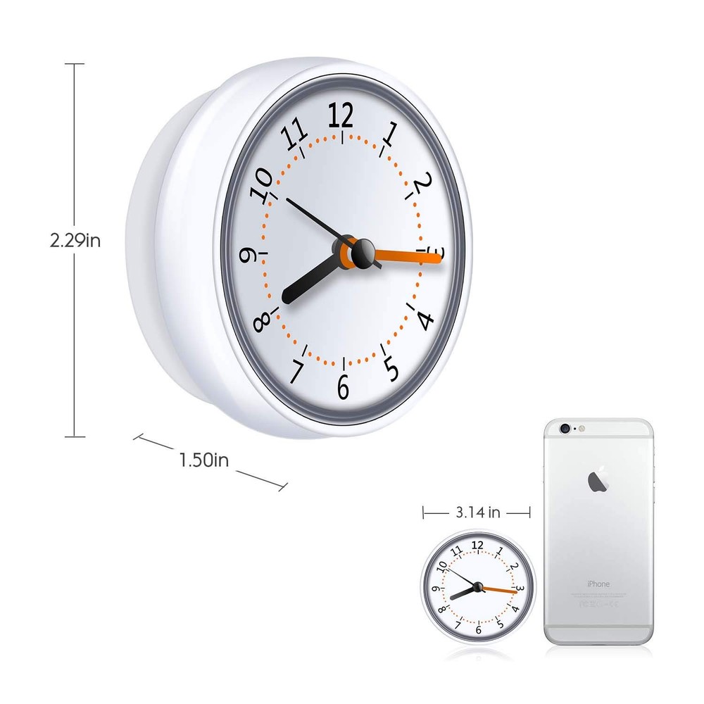 Mini Shower Clock Waterproof IP24 Wall Clock Suction Cup Bathroom Clock 1pc