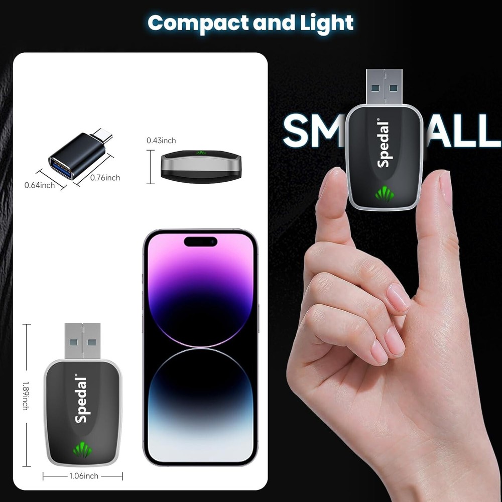 Mini Wireless CarPlay & Android Auto Adapter , 2-in-1 Plug & Play Dongle
