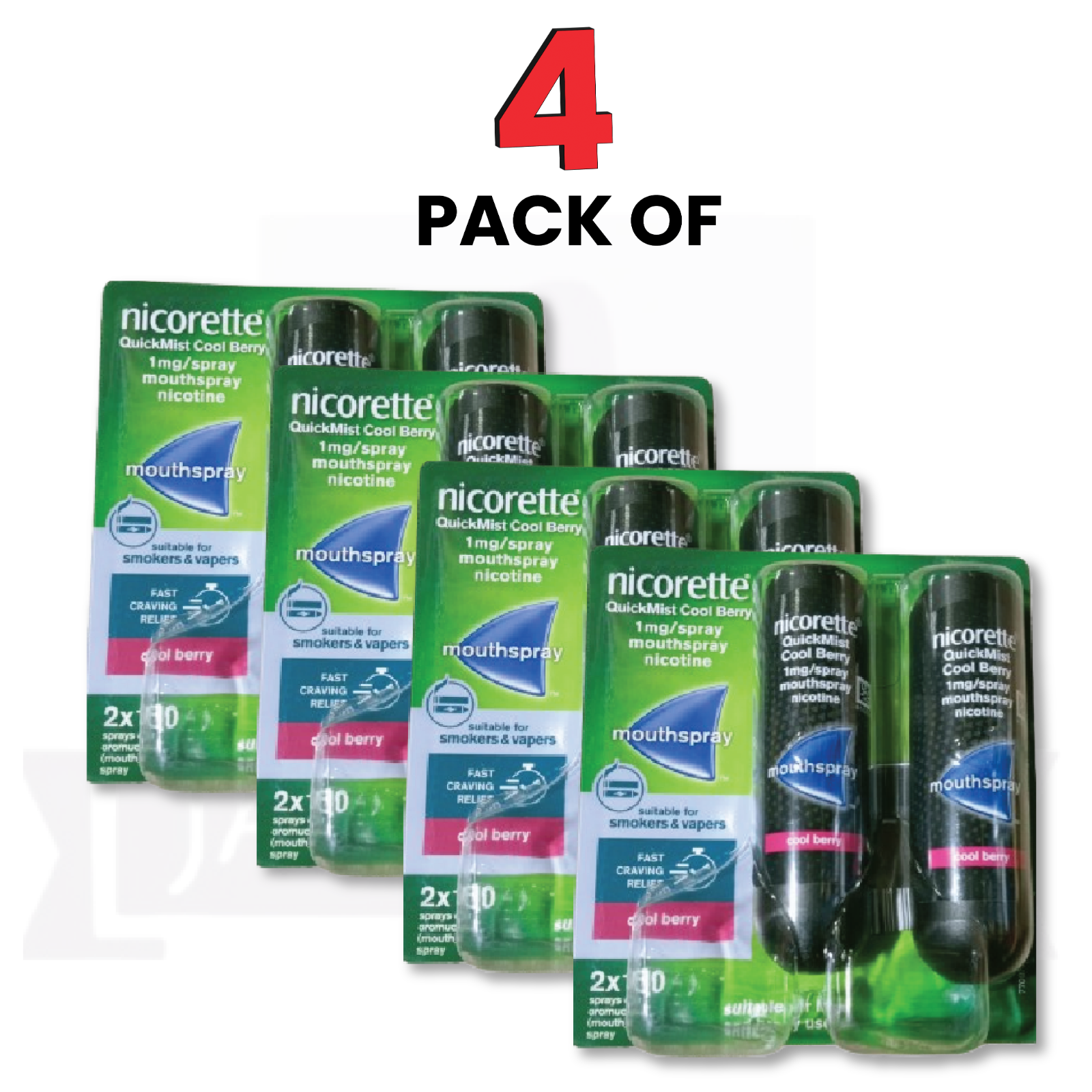 4X Nicorette Mouthspray Quickmist Berry 1mg 13.2ml X 2ct-PACK 4-FREE SHIP