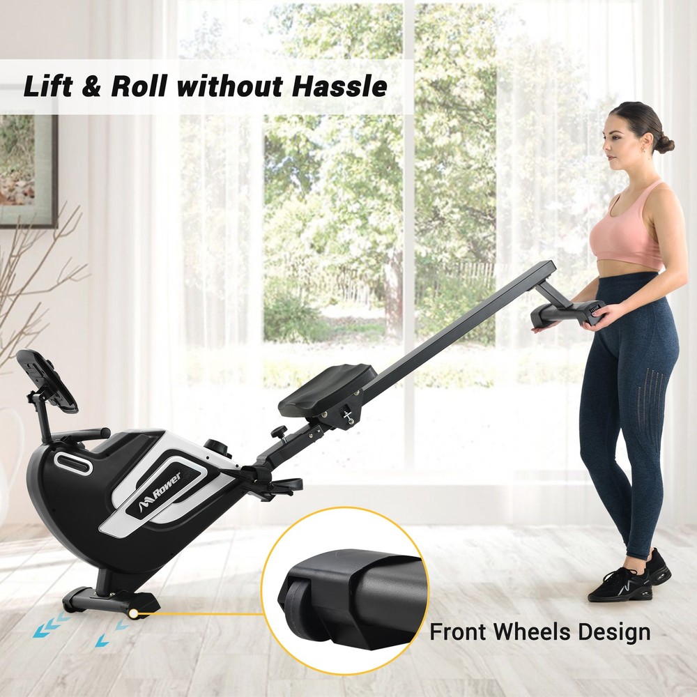 Folding Magnetic Rowing Machine w/ 14 Level Resistance Adjustable Tablet Holder
