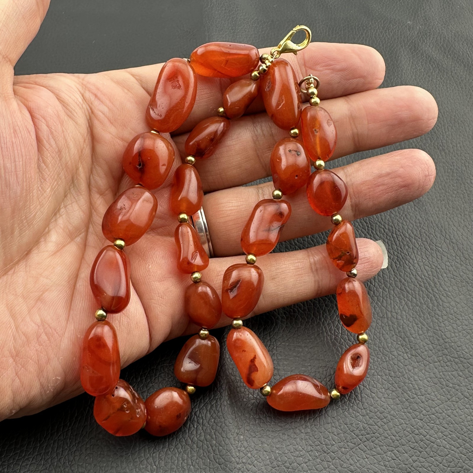 Vintage Himalayan Tibetan Carnelian Agate Tumbled Shape Necklace