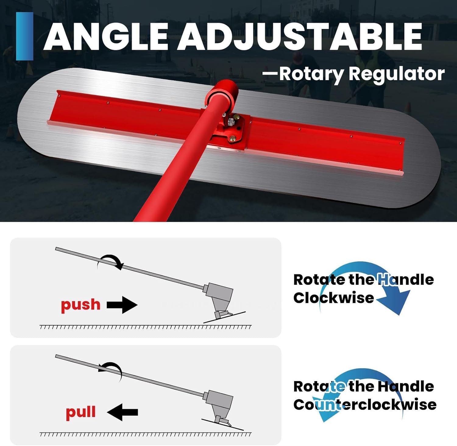 48''x12'' Bull Float Concrete Tool w/Round End Concrete Trowel w/4 Handle,Smooth