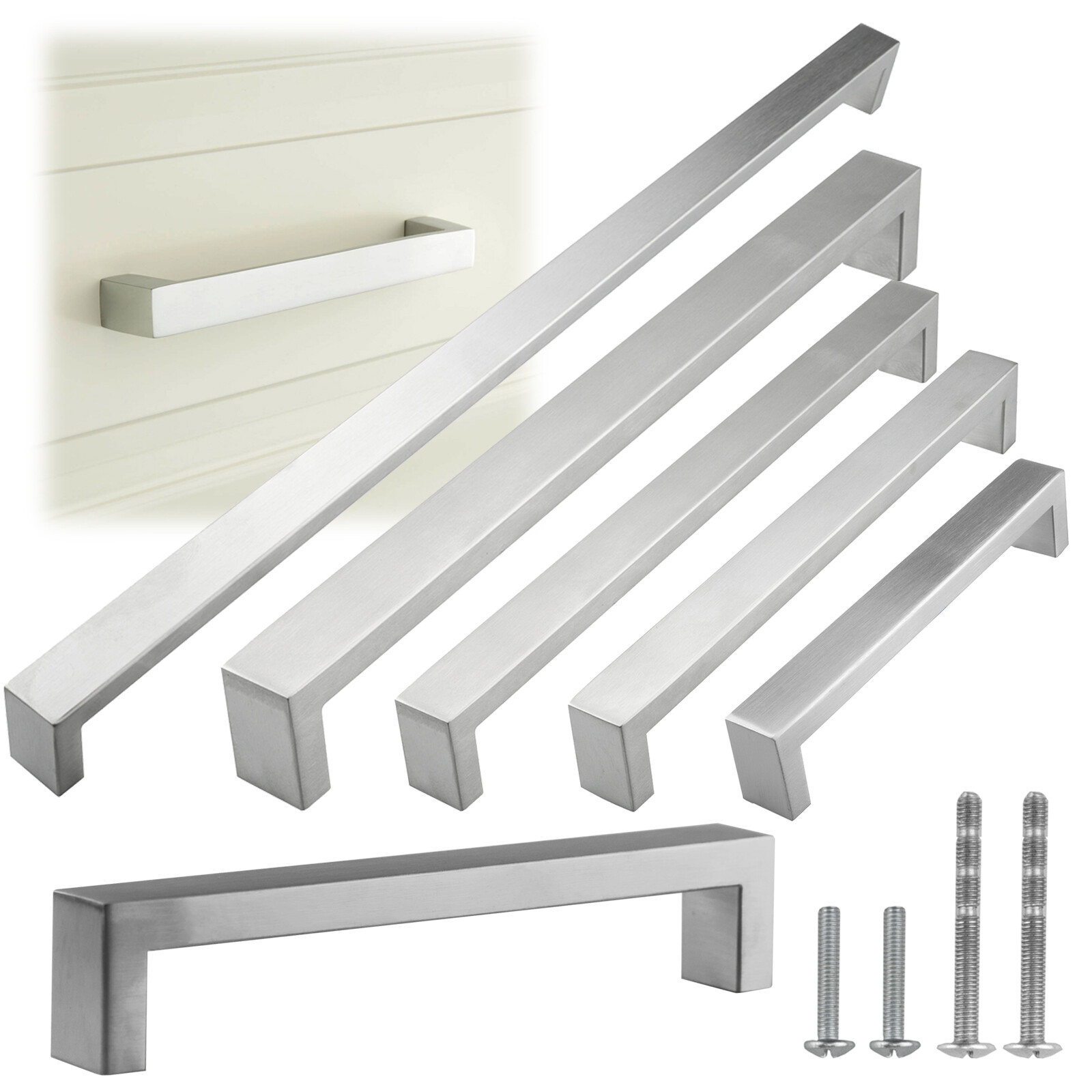 Modern Brushed Nickel Square Style Cabinet Handle Pulls Bar Door Drawer Hardware